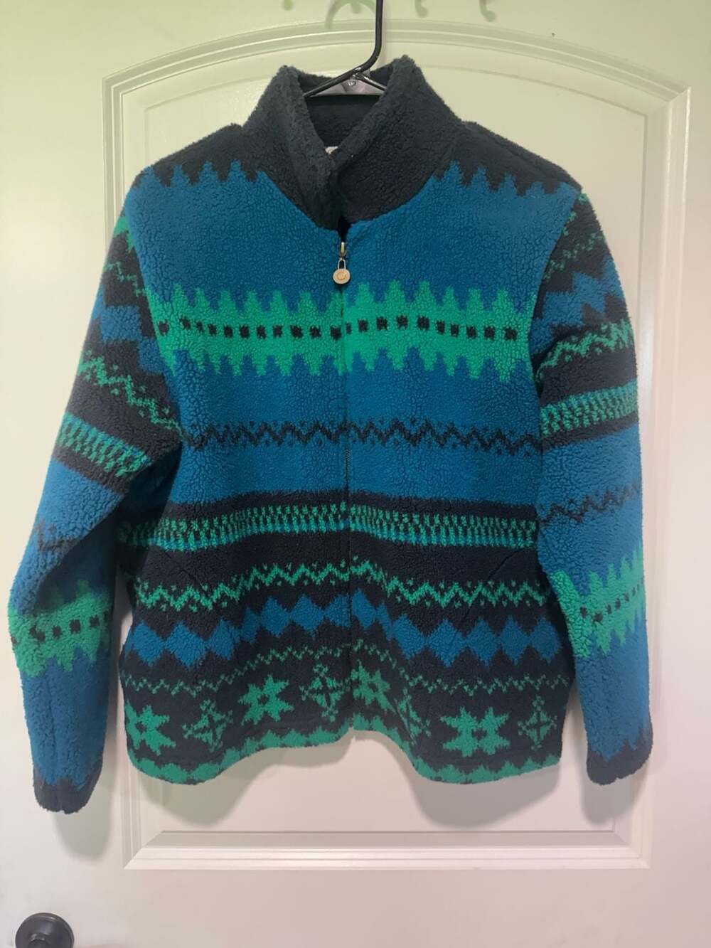 Vintage Fair Isle Fleece Jacket Nordic Geometric Gorpcore Full Zip Size L